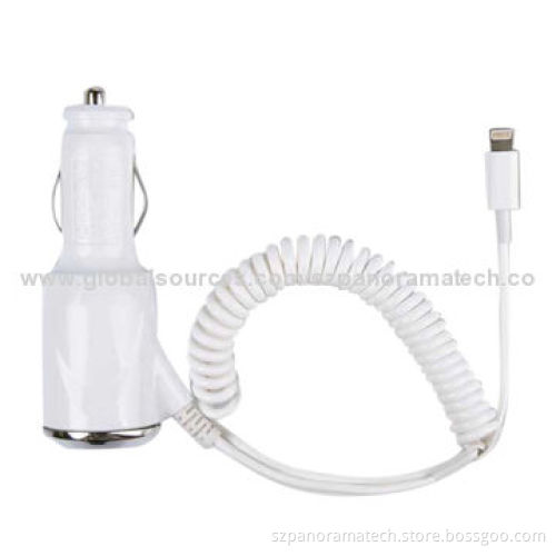 Cable Car Charger for iPhone 5, 5S, 5C, 12-24V Input, 5V-1,000mA Output with Blister Packing